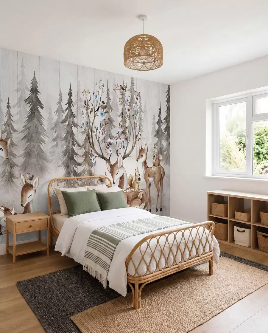 murales de pared Bosque de acuarelas con renos u98679