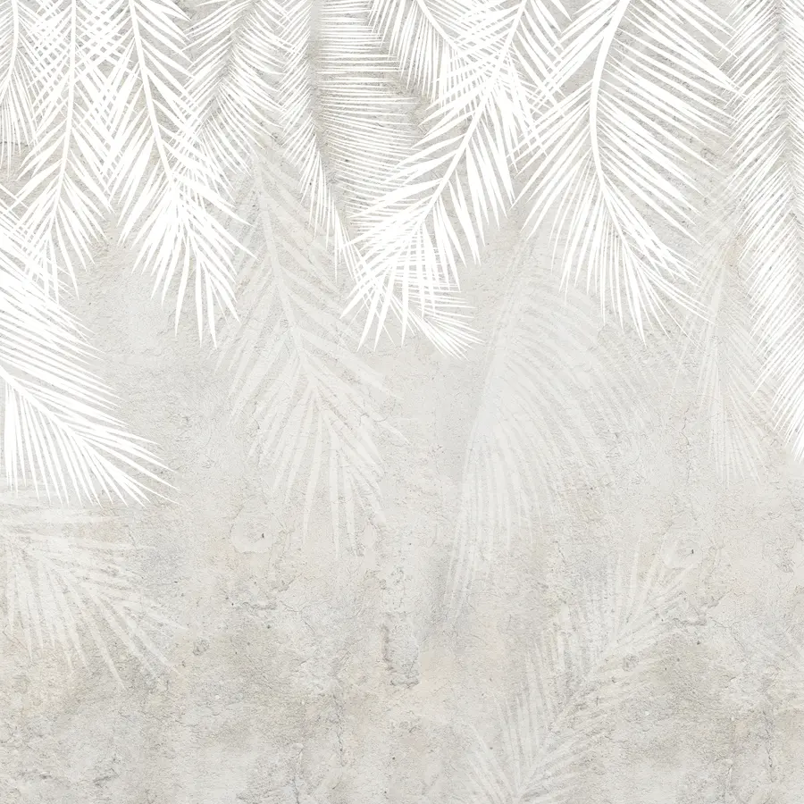 murales de pared Hojas de palmera blancas y quebradizas con textura grunge u94286d1