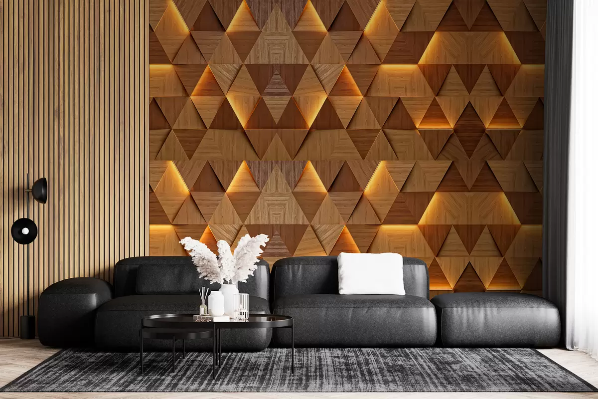 murales de pared Triángulos de madera clásicos con iluminación 3D u99280
