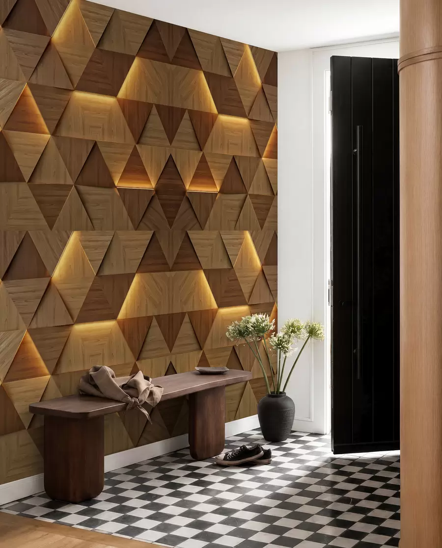 murales de pared Triángulos de madera clásicos con iluminación 3D u99280