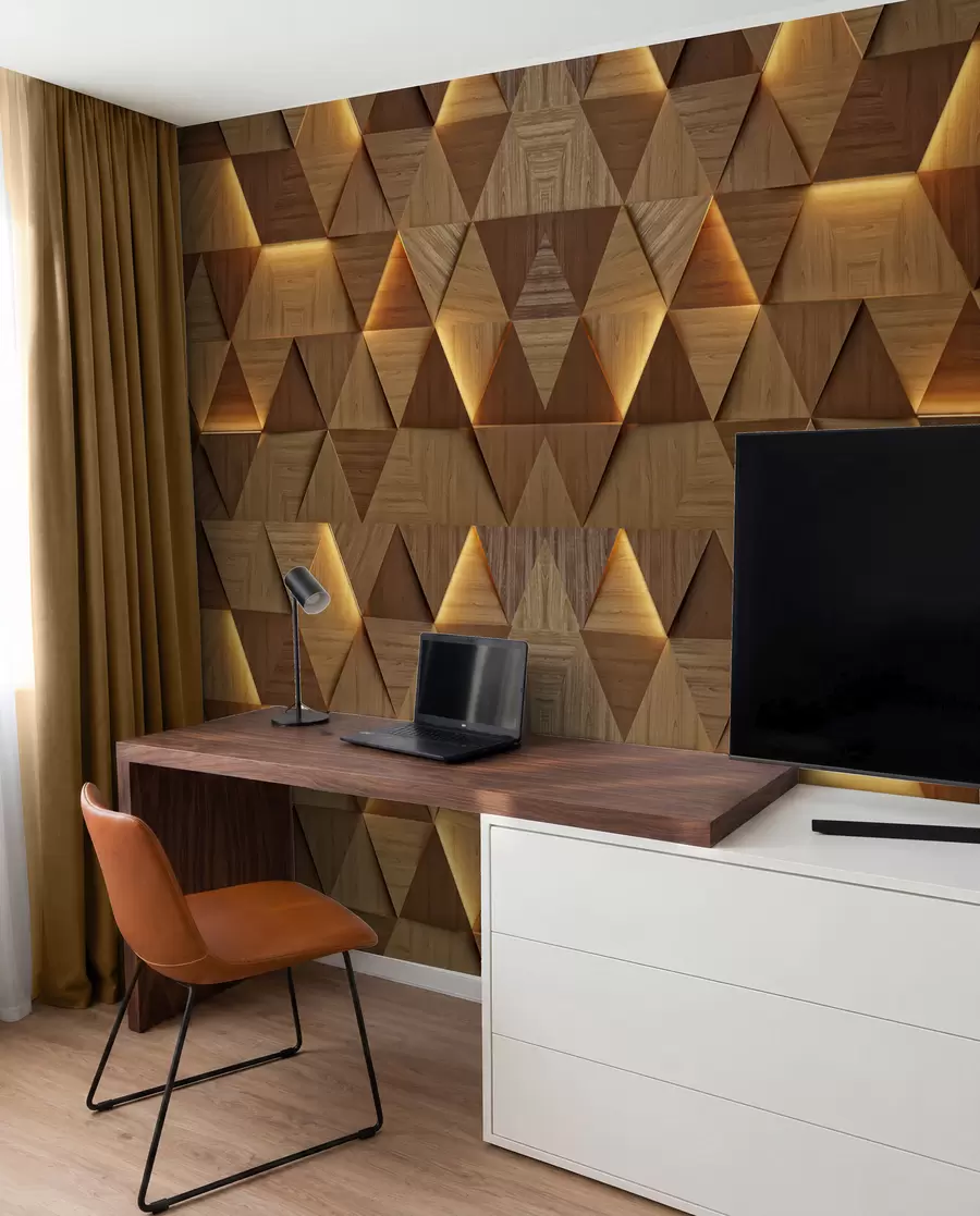 murales de pared Triángulos de madera clásicos con iluminación 3D u99280