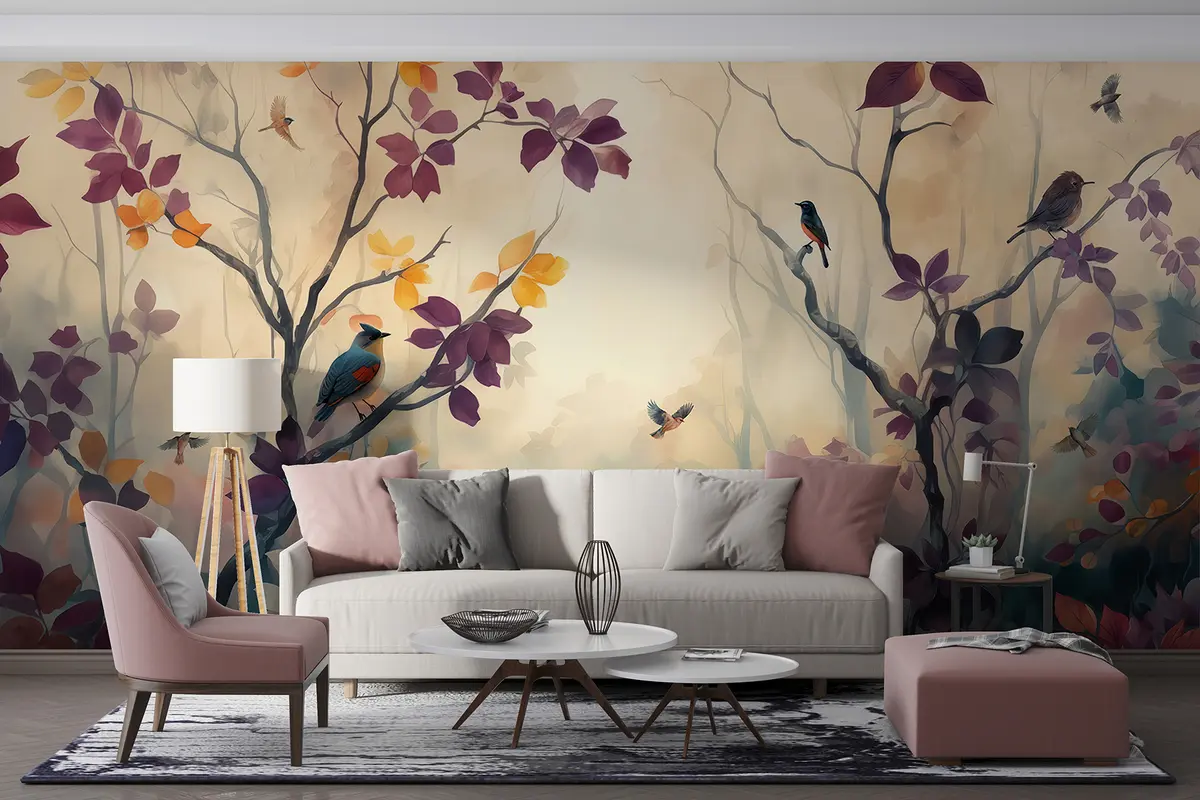 murales de pared Motivos de pájaros entre colores otoñales u99613