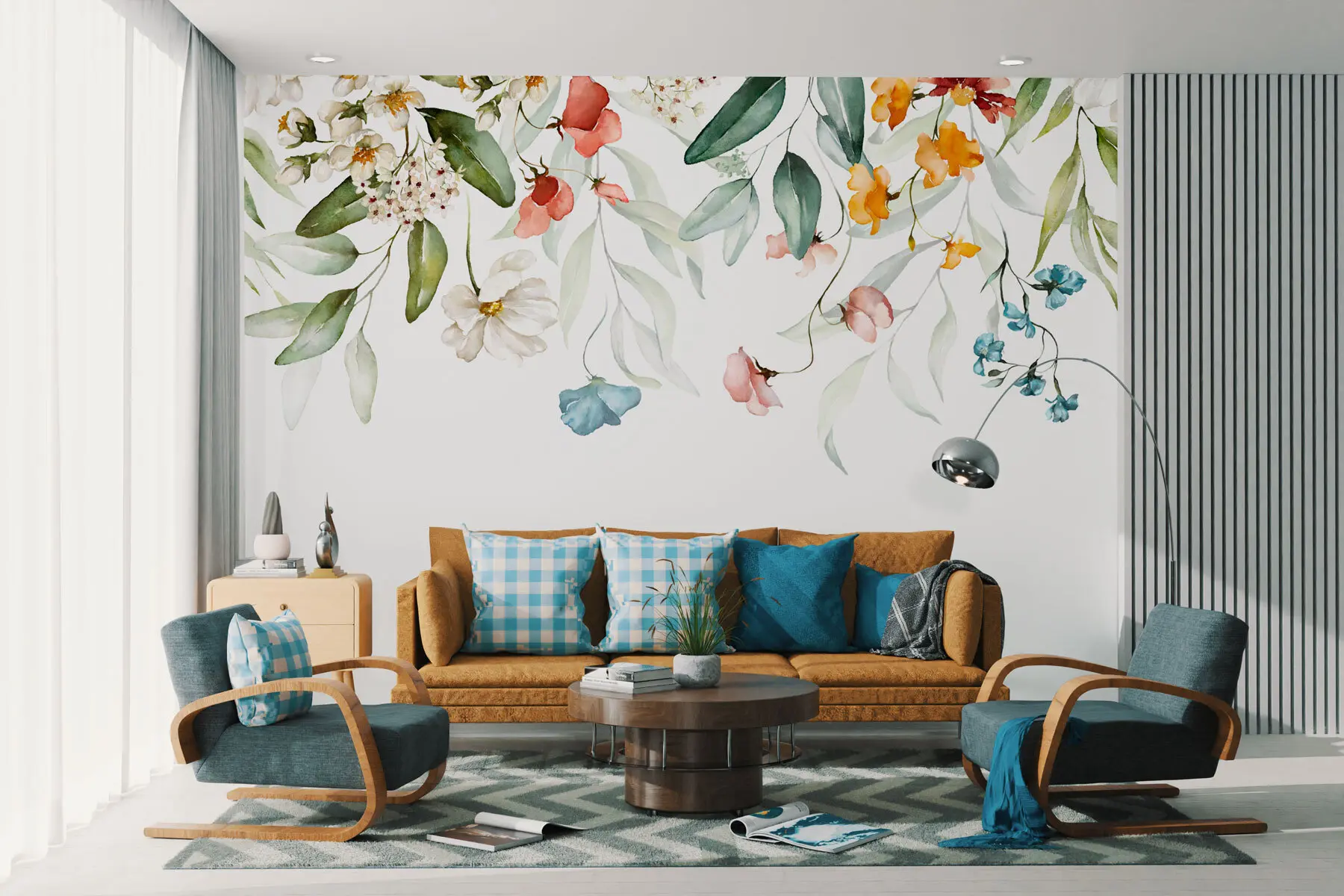 murales de pared Flores y hojas sobre fondo blanco u99495