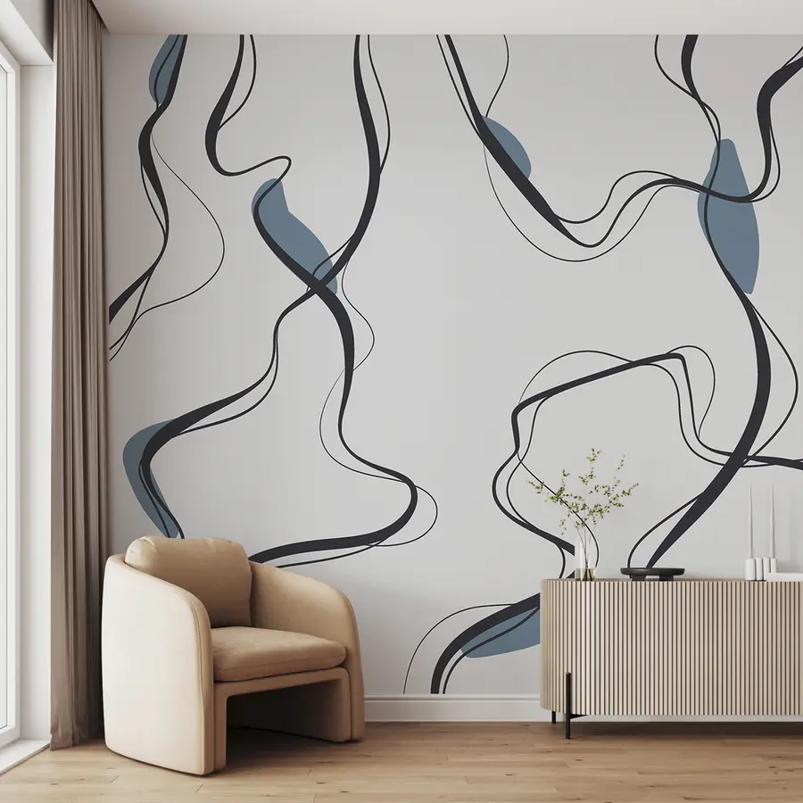 Murales de pared Dibujo artístico a tinta, motivo abstracto, líneas geométricas, gris y azul u99659 murales de pared Dibujo artístico a tinta, motivo abstracto, líneas geométricas, gris y azul u99659